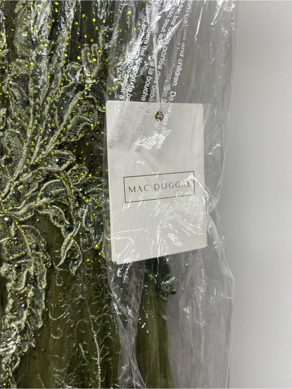 Mac Duggal 20166 Floral Lace A-Line Evening Gown NWT Olive Green - Picture 4 of 6